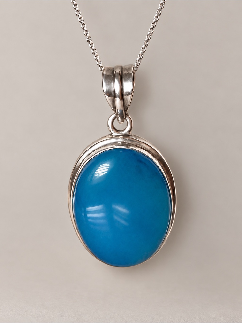 Blue Oval Cabochon 925 Sterling Silver Pendant
